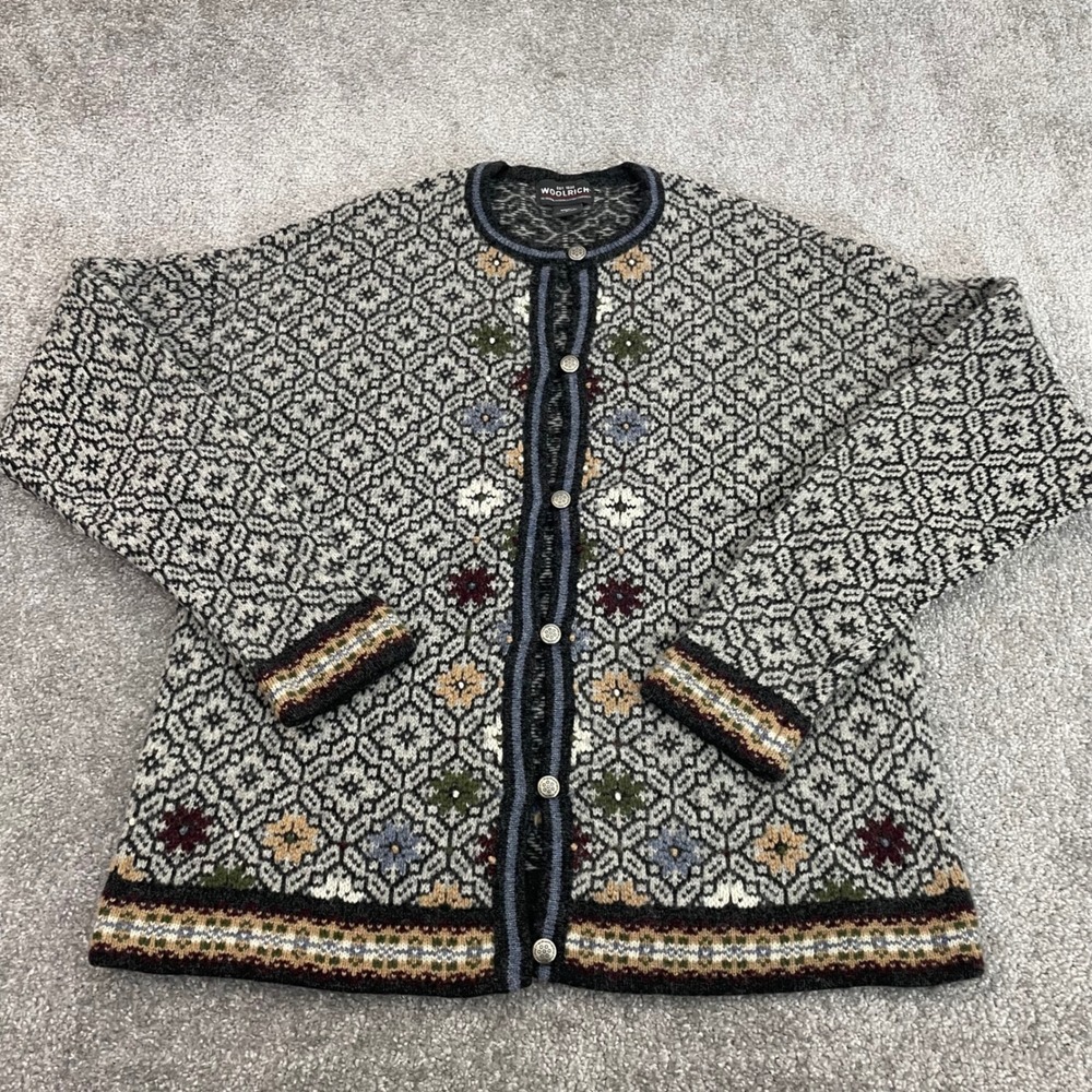 Woolrich Cardigan Sweater Womens Extra Large Wool Nordic Cottage Grandma